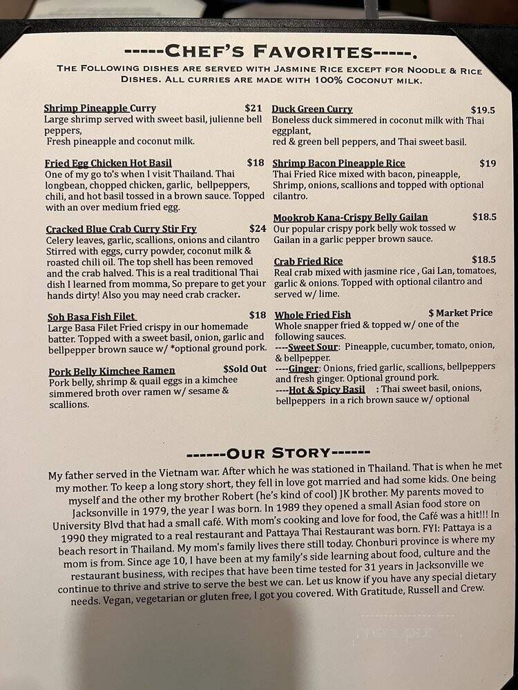 Pattaya Thai on King - Jacksonville, FL menu_pic