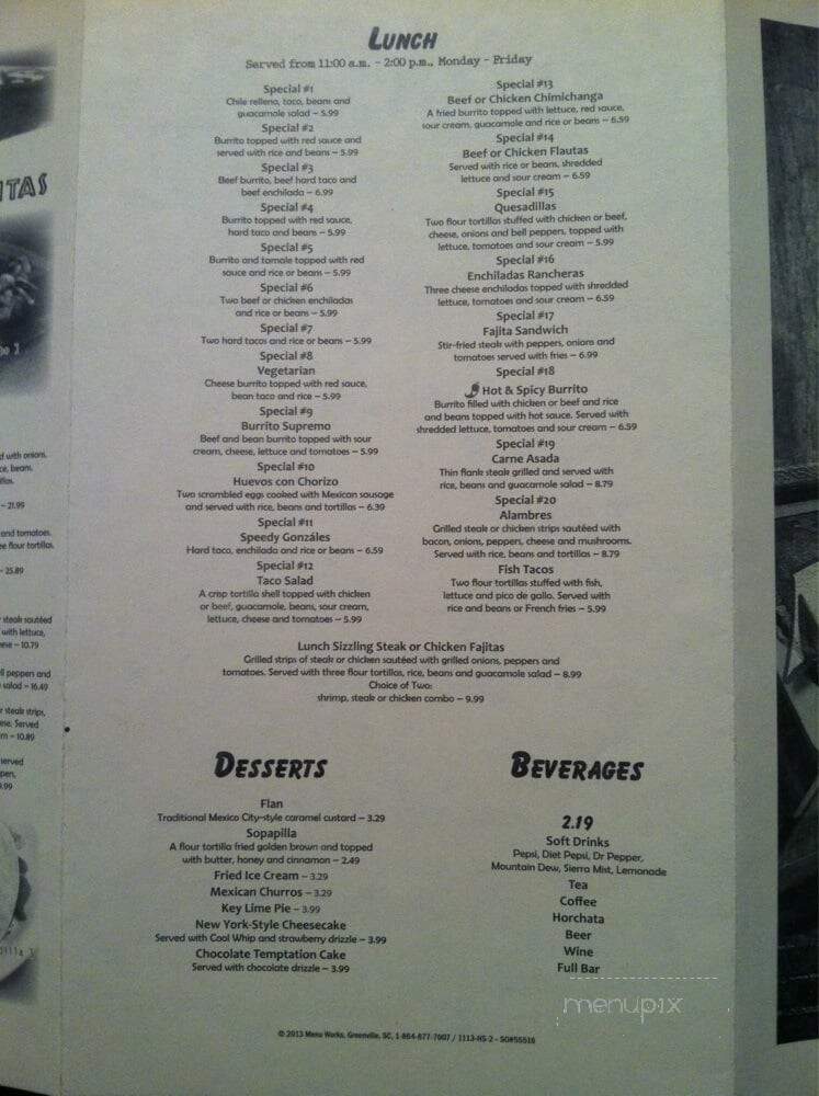Margaritas Tex Mex - Moultrie, GA menu_pic