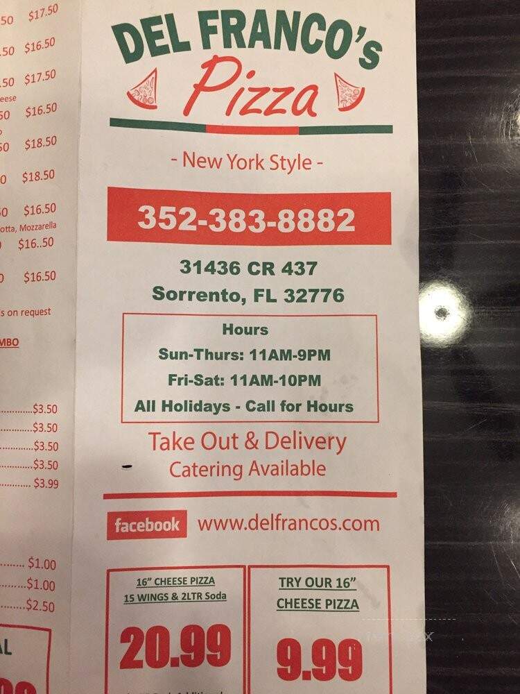 Del Franco's Pizza - Sorrento, FL menu_pic