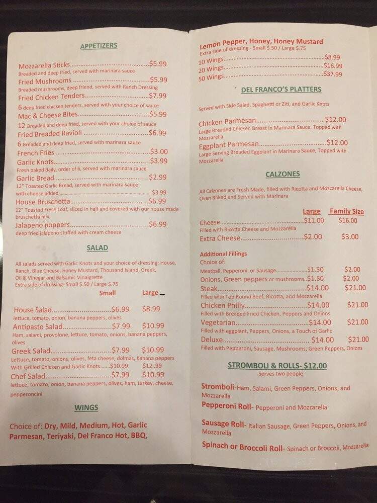 Del Franco's Pizza - Sorrento, FL menu_pic