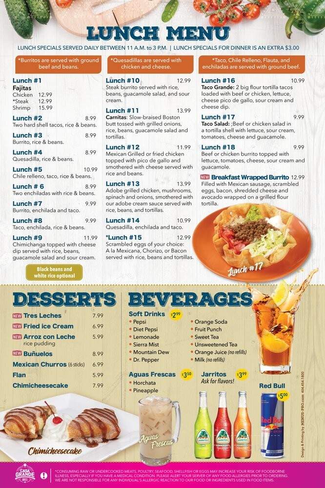 Casa Grande Bar & Grill - Tallahassee, FL menu_pic