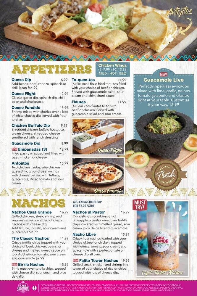Casa Grande Bar & Grill - Tallahassee, FL menu_pic