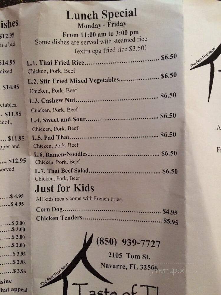Taste of Thai 2 - Navarre, FL menu_pic