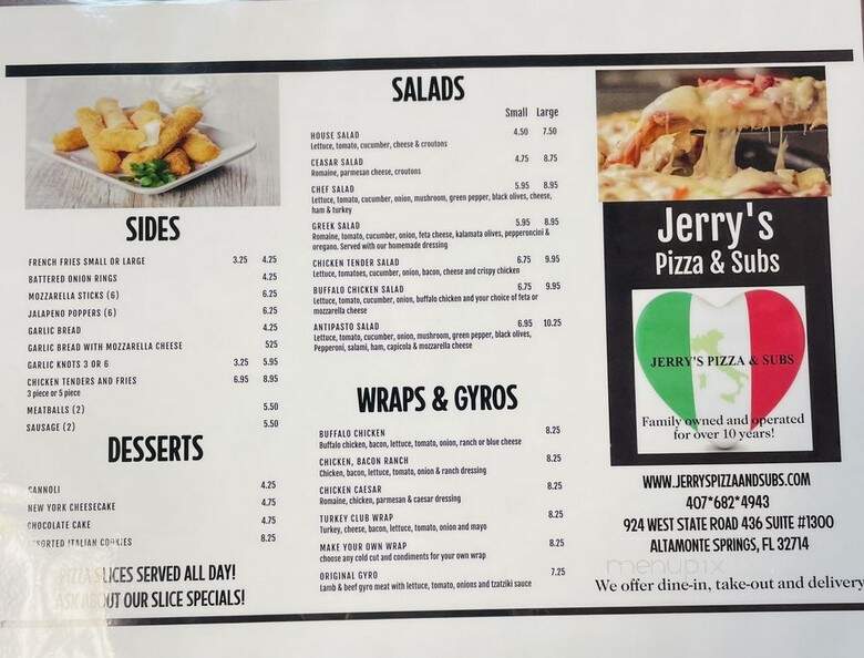 Jerry's Pizza and Subs - Altamonte Springs, FL menu_pic