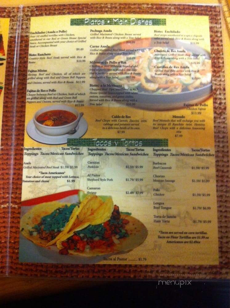 El Ranchito Mexican Restaurant - Orlando, FL menu_pic