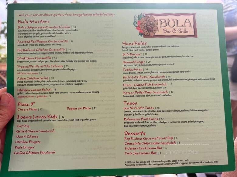 Bula Bar & Grille - Orlando, FL menu_pic