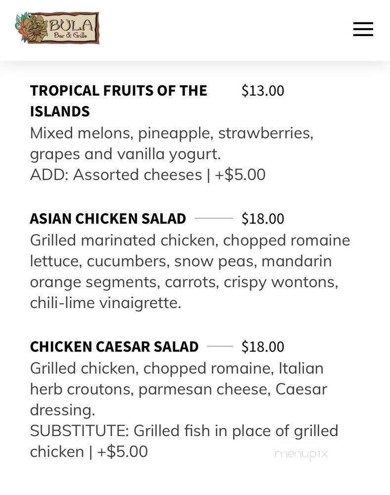 Bula Bar & Grille - Orlando, FL menu_pic