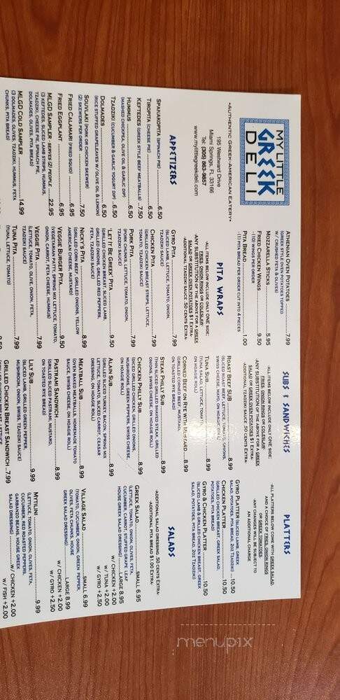 My Little Greek Deli - Miami Springs, FL menu_pic