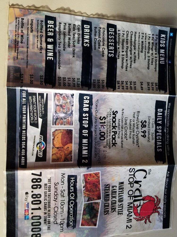 The Crab Stop Seafood Market - Miami, FL menu_pic