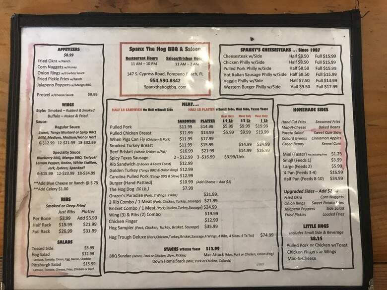 Spanx The Hog Barbeque - Pompano Beach, FL menu_pic