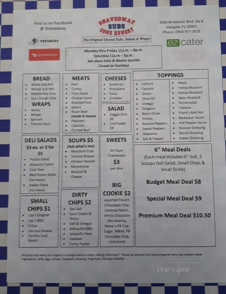 Shavedway Subs - Margate, FL menu_pic