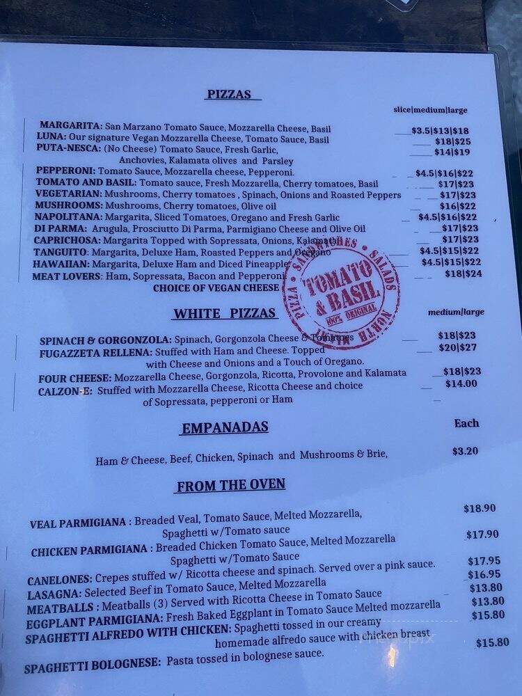 Tomato & Basil - North Miami, FL menu_pic