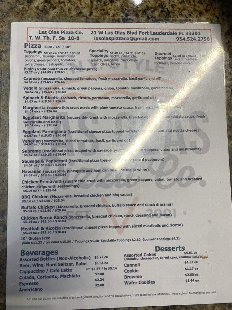 Las Olas Riverfront Pizza - Fort Lauderdale, FL menu_pic