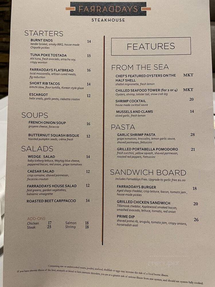 Farradays Steakhouse - Pompano Beach, FL menu_pic