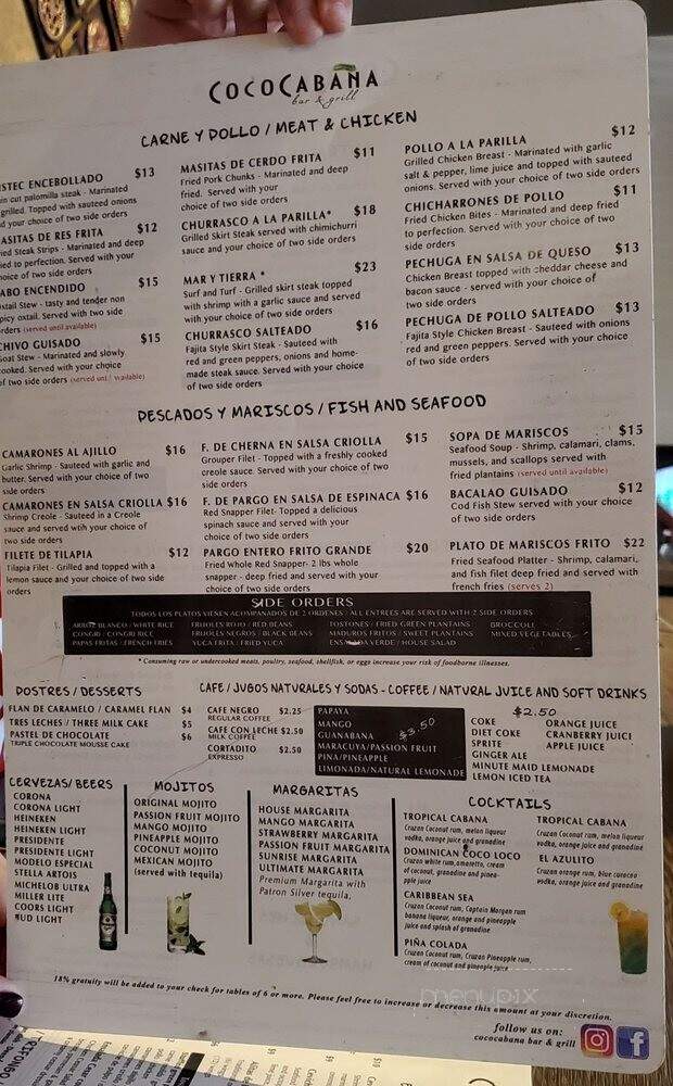 CocoCabana Bar & Grill - Greenacres, FL menu_pic