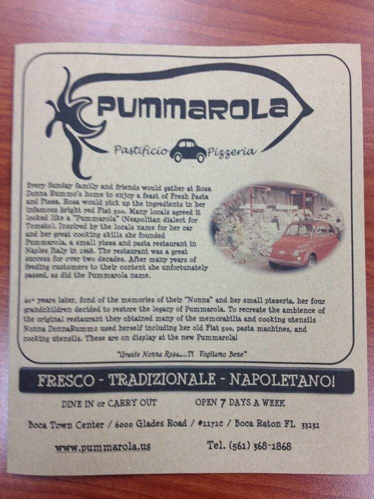 Pummarola Pastificio Pizzeria - Boca Raton, FL menu_pic