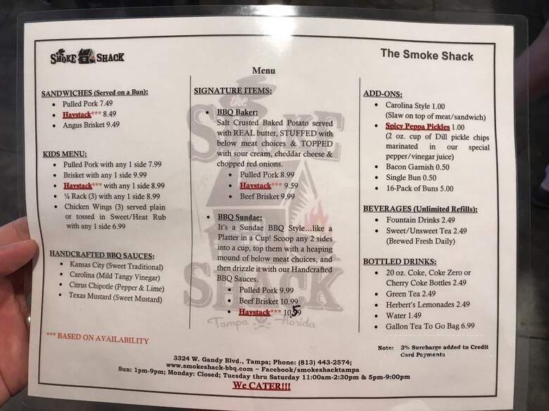 The Smoke Shack - Tampa, FL menu_pic