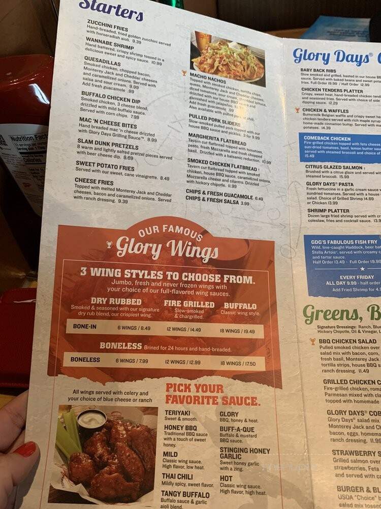Glory Days Grill - Palm Harbor, FL menu_pic