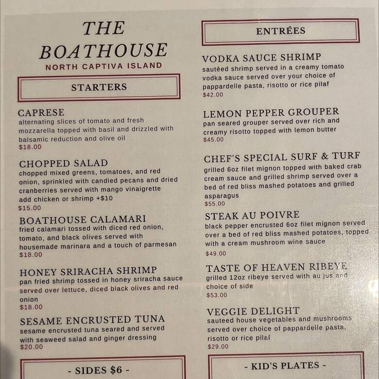 The Boathouse Restaurant - North Captiva Island, FL menu_pic