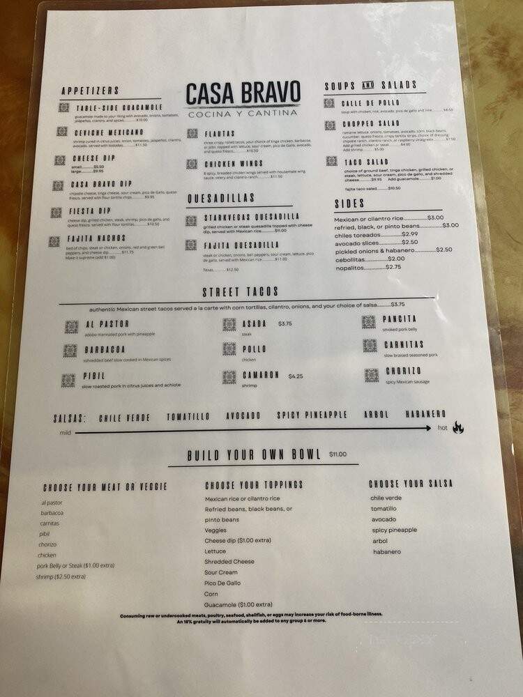 Casa Bravo - Starkville, MS menu_pic