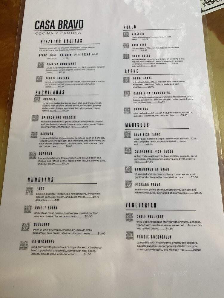 Casa Bravo - Starkville, MS menu_pic