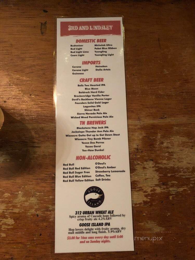 3rd & Lindsley - Nashville, TN menu_pic
