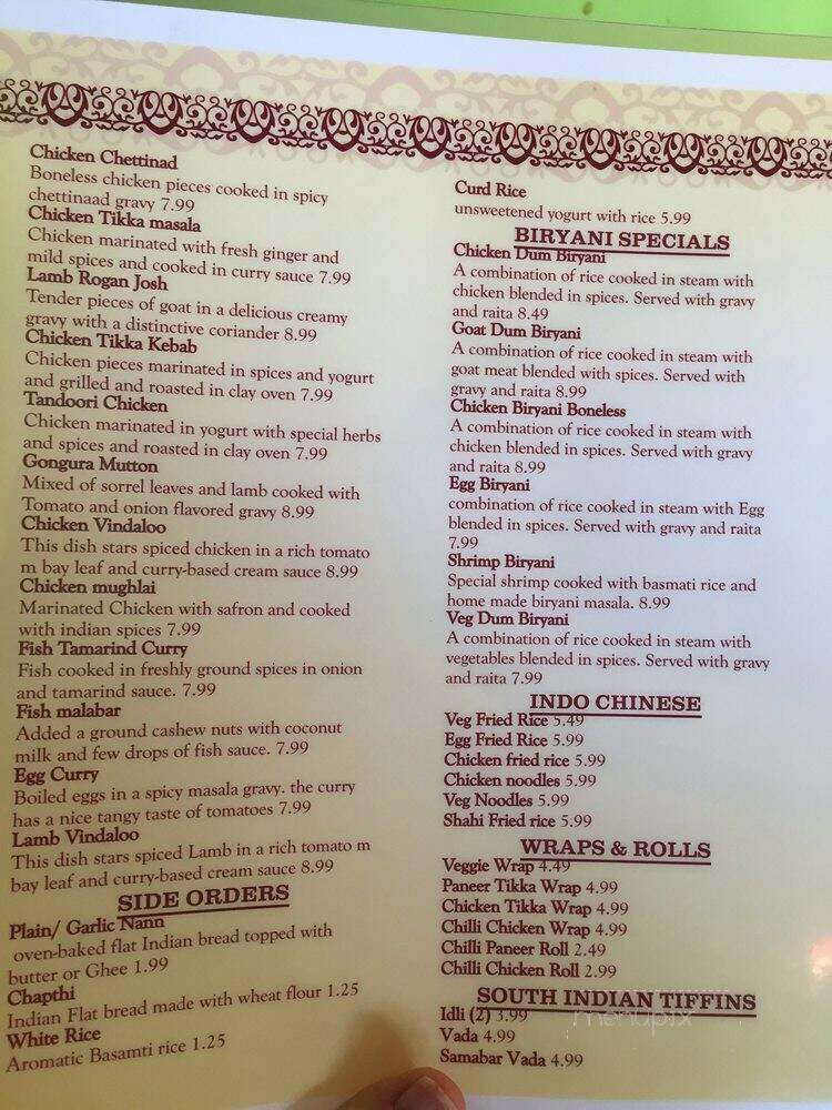 Cafe India - Franklin, TN menu_pic