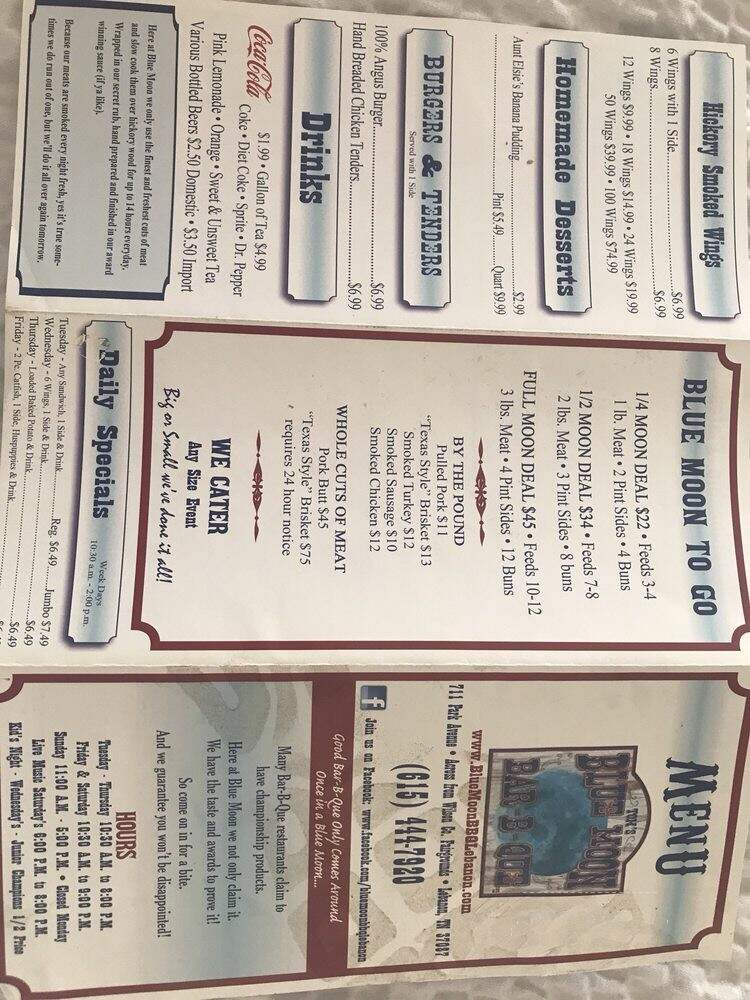 Tom's Blue Moon Bar-B-Que - Lebanon, TN menu_pic