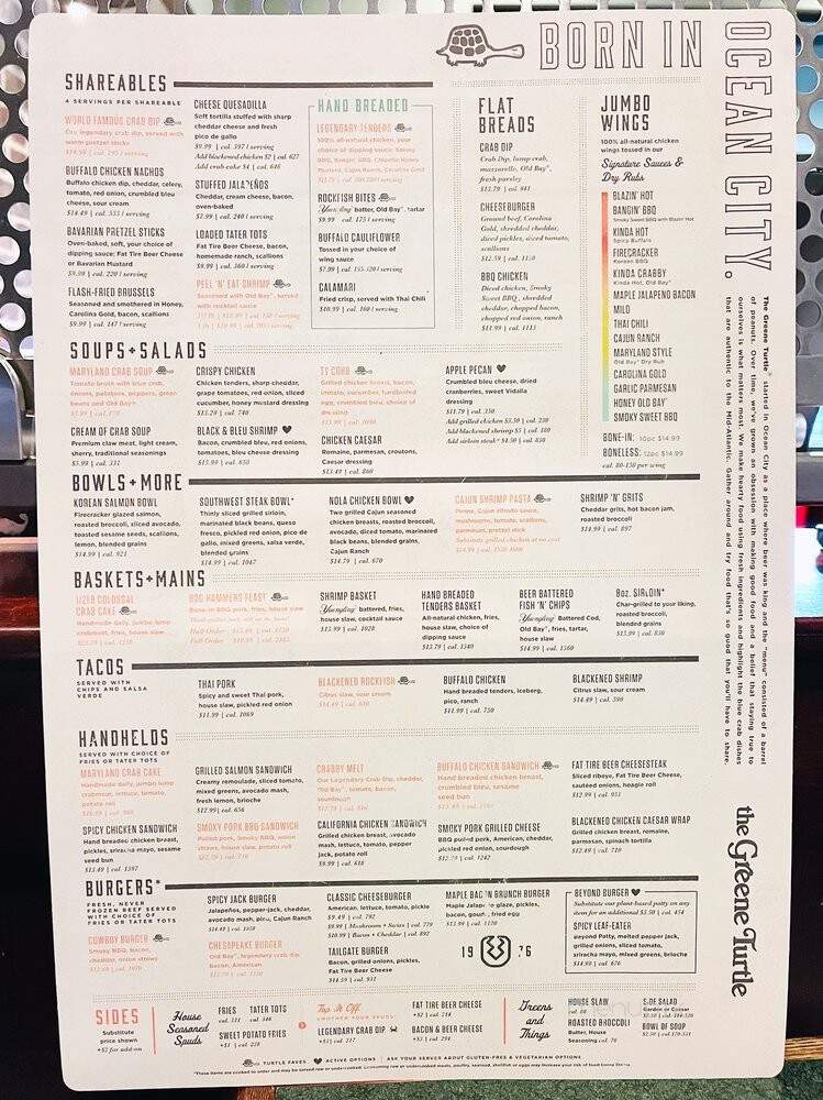 The Greene Turtle - Burtonsville, MD menu_pic