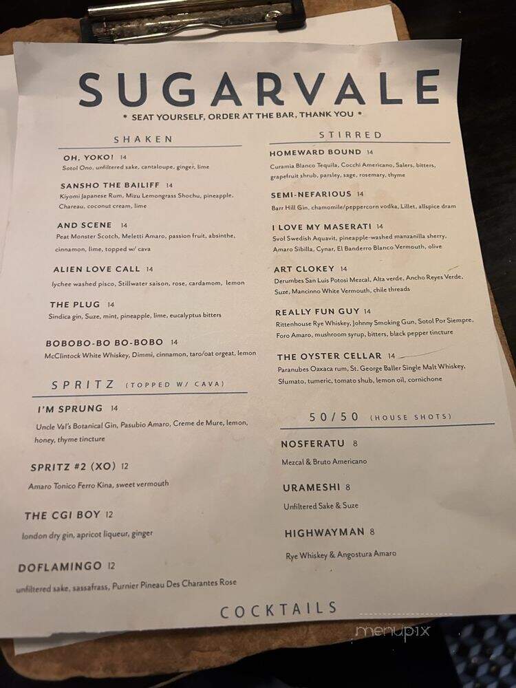 Sugarvale - Baltimore, MD menu_pic