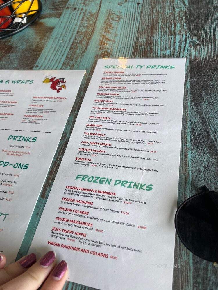 The Beach Bar - North Topsail Beach, NC menu_pic
