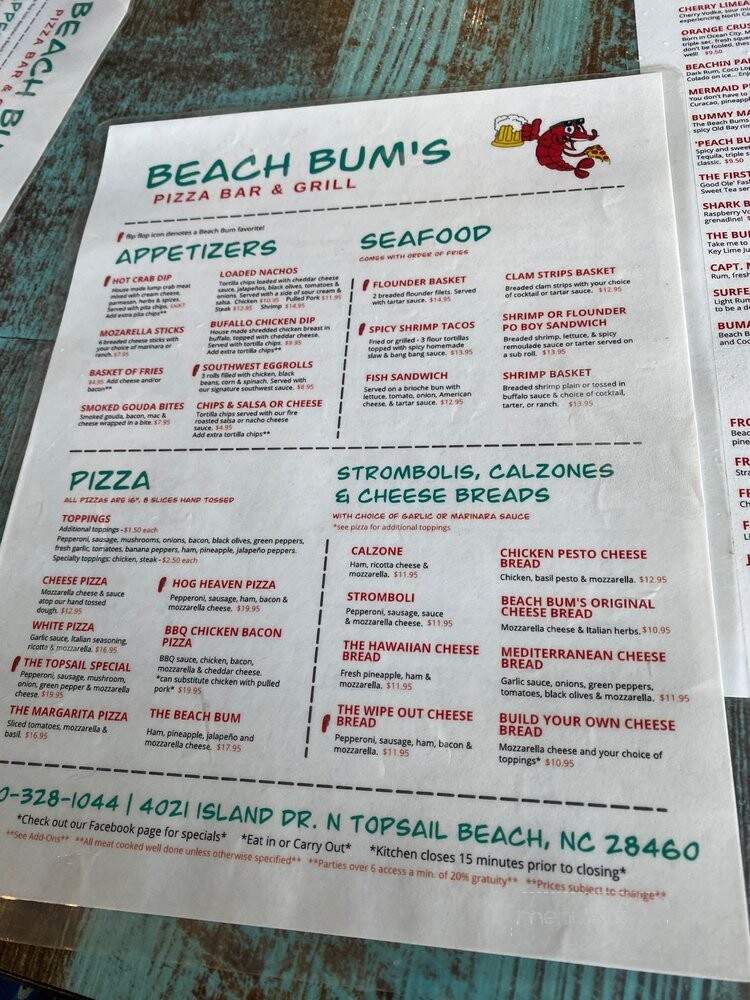 The Beach Bar - North Topsail Beach, NC menu_pic