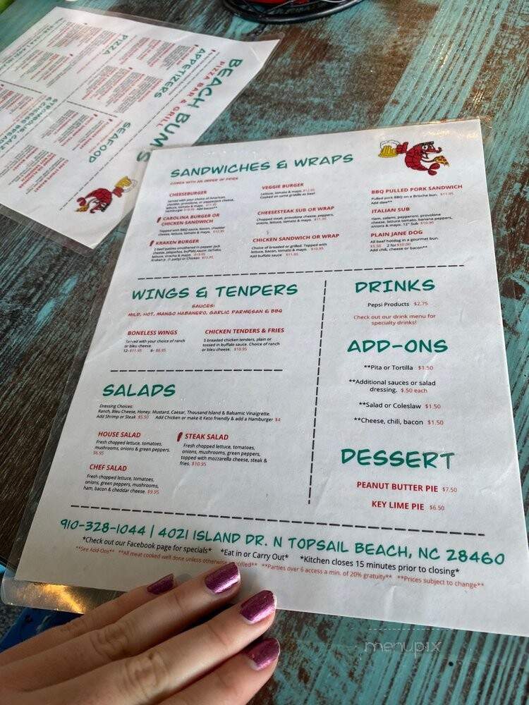 The Beach Bar - North Topsail Beach, NC menu_pic