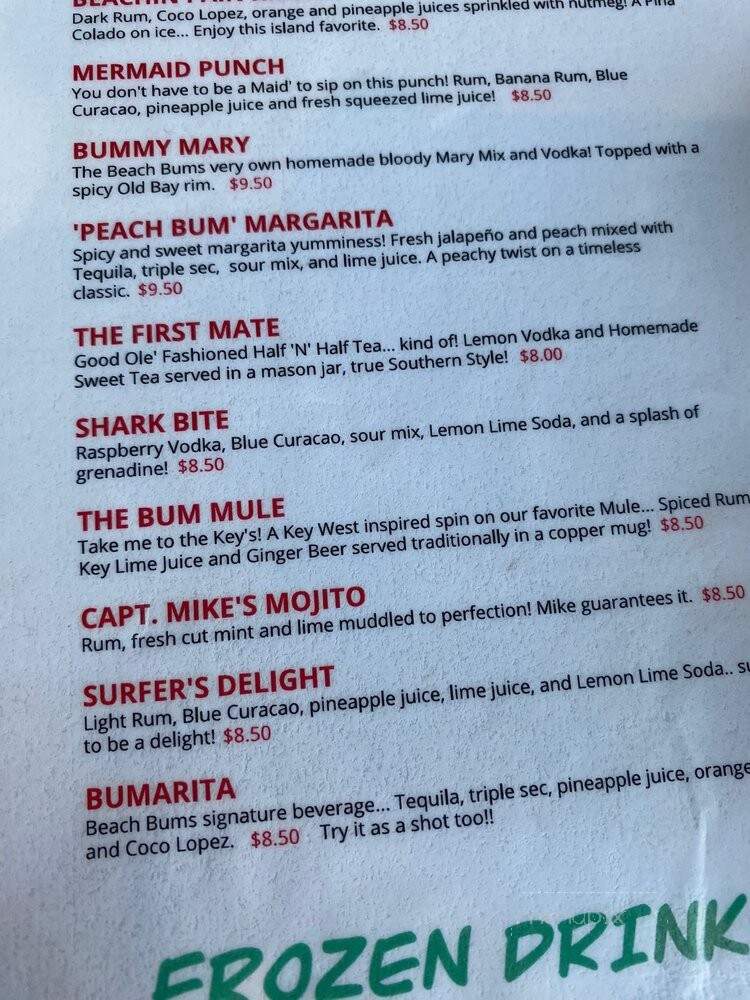 The Beach Bar - North Topsail Beach, NC menu_pic