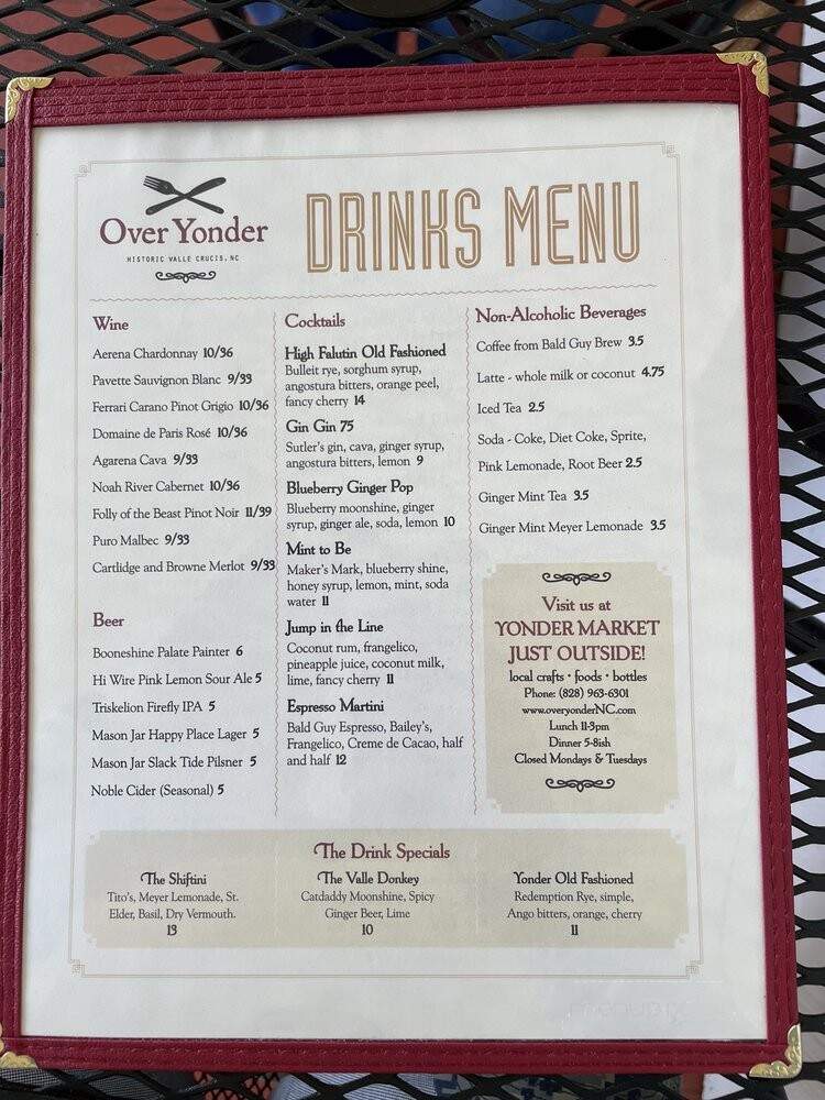 Over Yonder - Sugar Grove, NC menu_pic