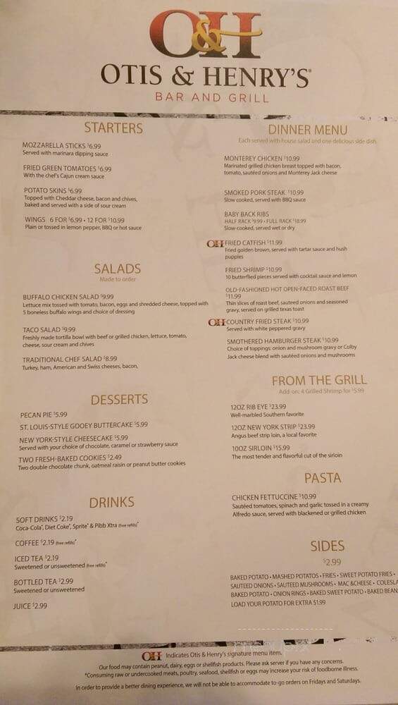 Otis & Henry's Bar & Grill - Carurthersville, MO menu_pic