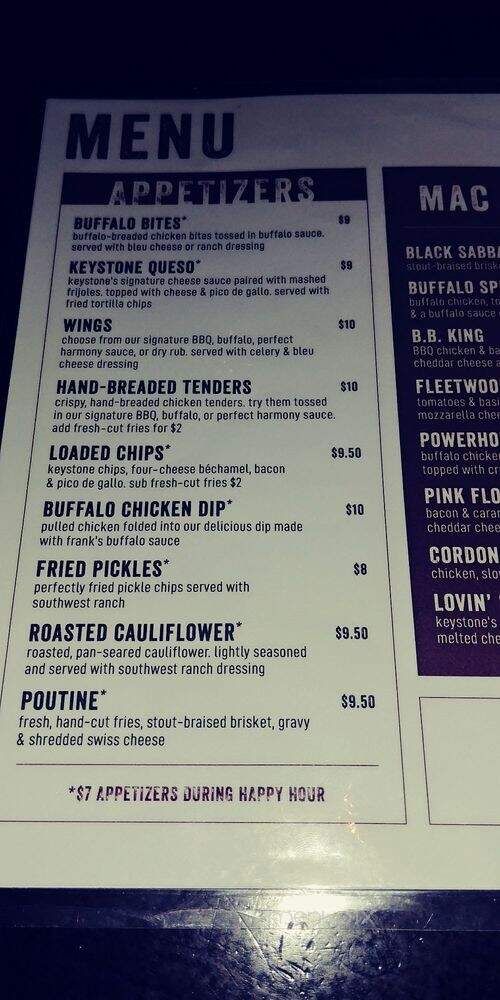 Keystone Bar & Grill - Cincinnati, OH menu_pic