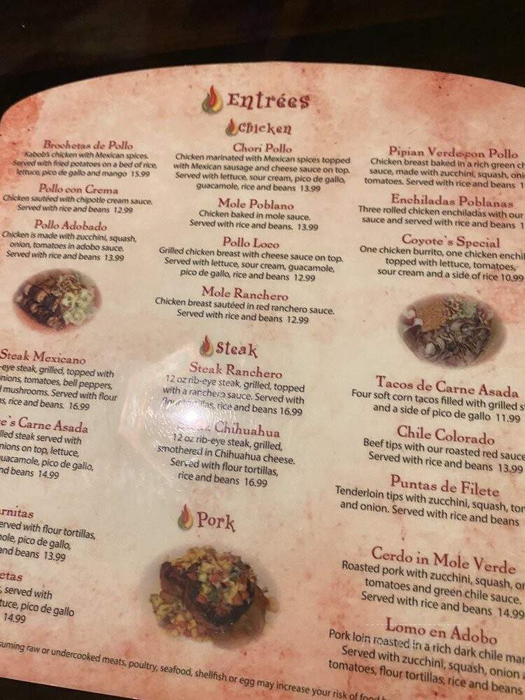 Coyote's Mexican Grill - Chagrin Falls, OH menu_pic
