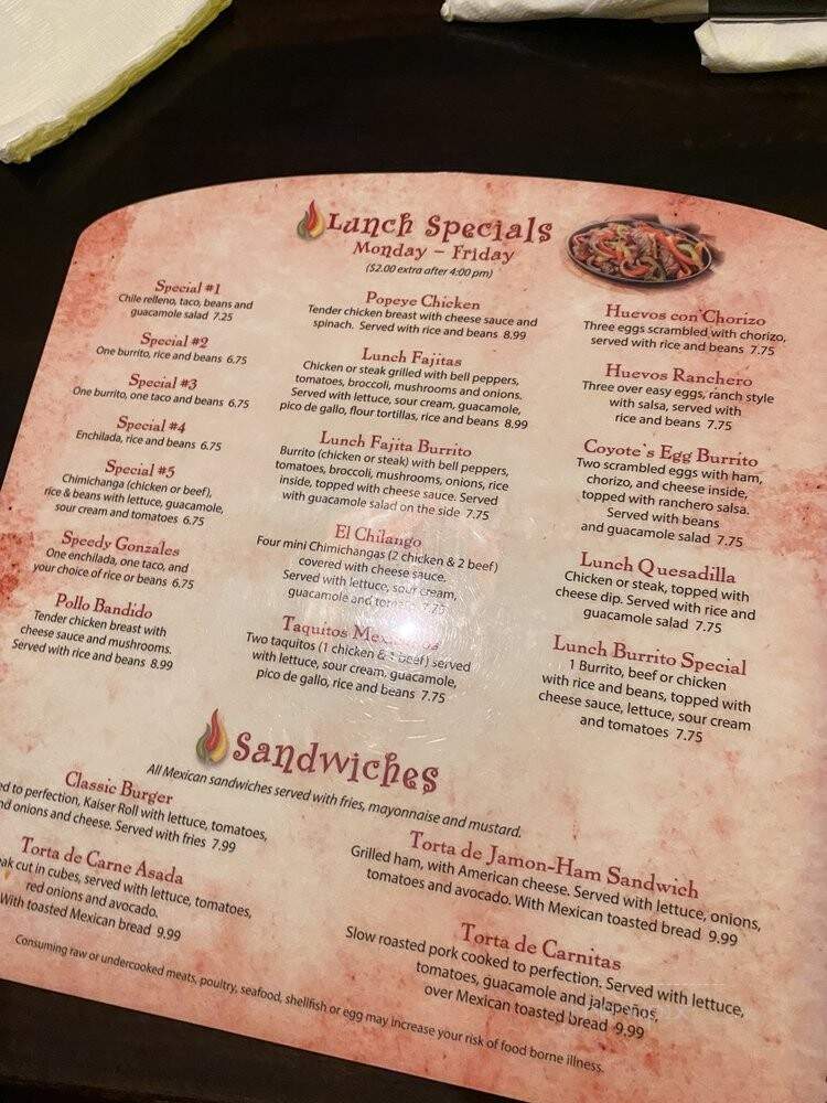 Coyote's Mexican Grill - Chagrin Falls, OH menu_pic