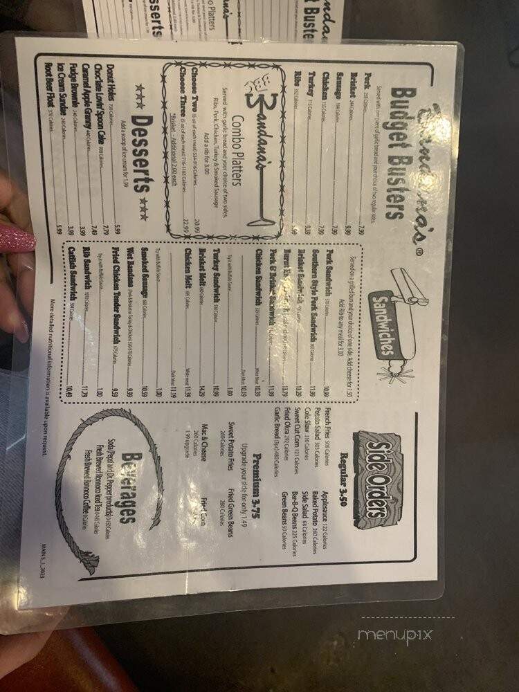 Bandana's Bar-B-Q - Terre Haute, IN menu_pic