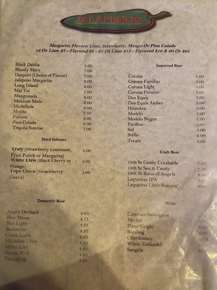 Jalapenos' The Hottest Mexican Restaurant - Schereville, IN menu_pic