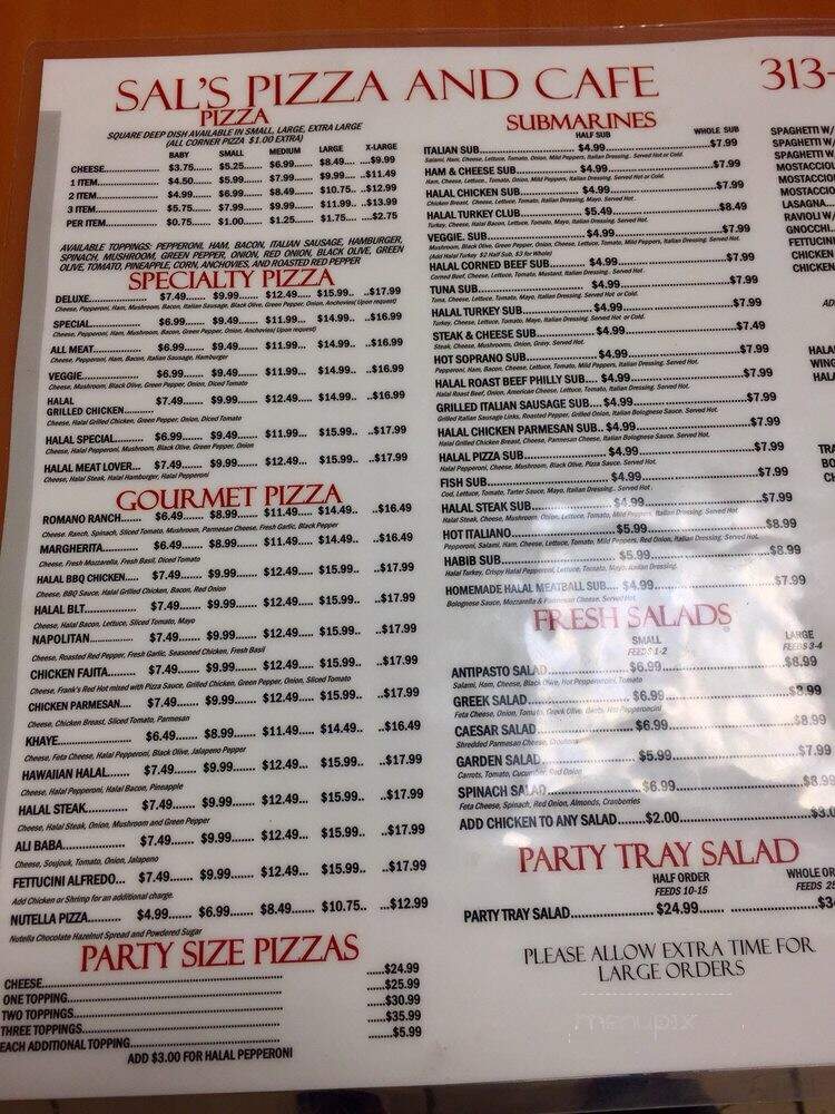 Sal's Pizza Cafe - Dearborn, MI menu_pic
