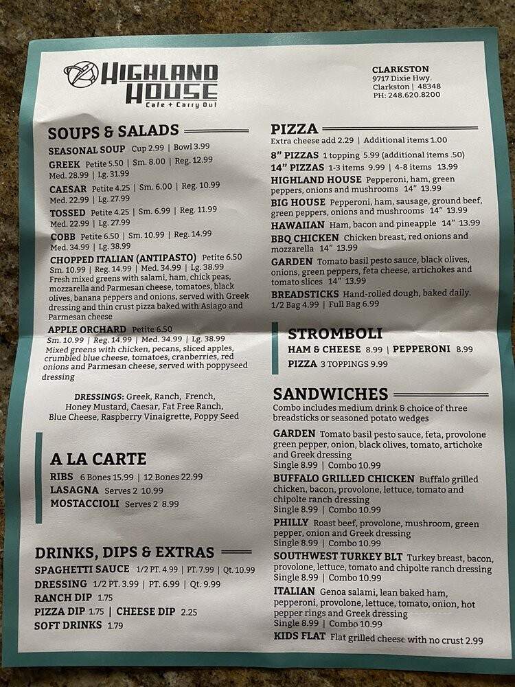 Highland House Cafe & Carry Out - White Lake, MI menu_pic