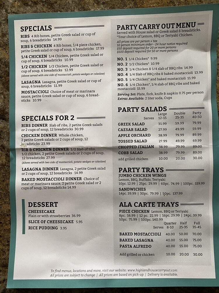 Highland House Cafe & Carry Out - White Lake, MI menu_pic