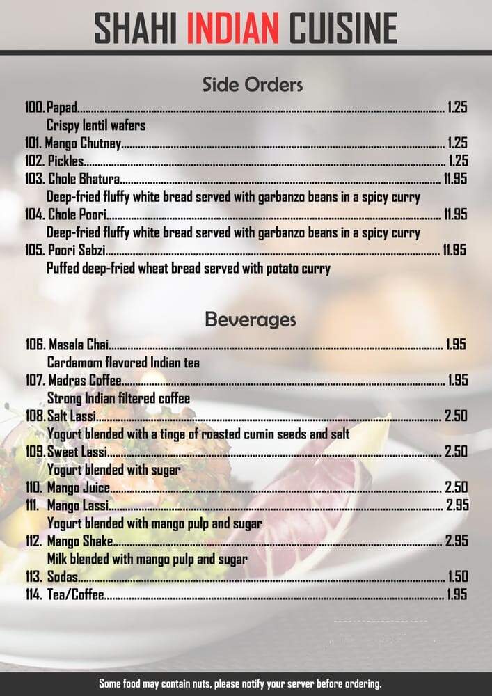 Shahi Indian Cuisine - Saginaw, MI menu_pic
