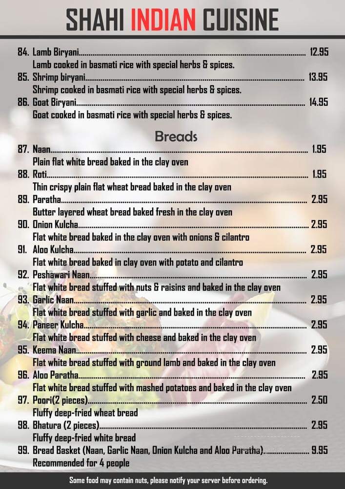 Shahi Indian Cuisine - Saginaw, MI menu_pic
