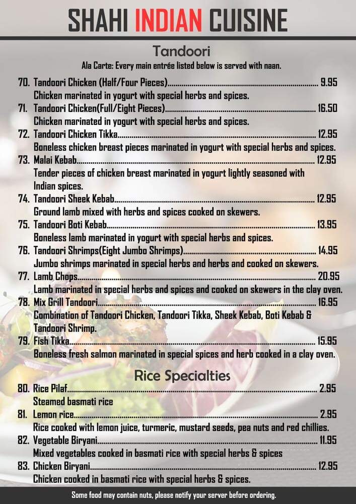 Shahi Indian Cuisine - Saginaw, MI menu_pic