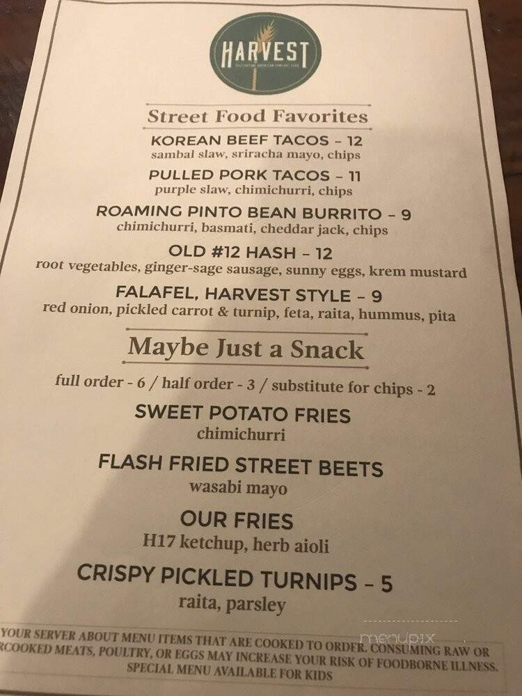 Harvest - Traverse City, MI menu_pic
