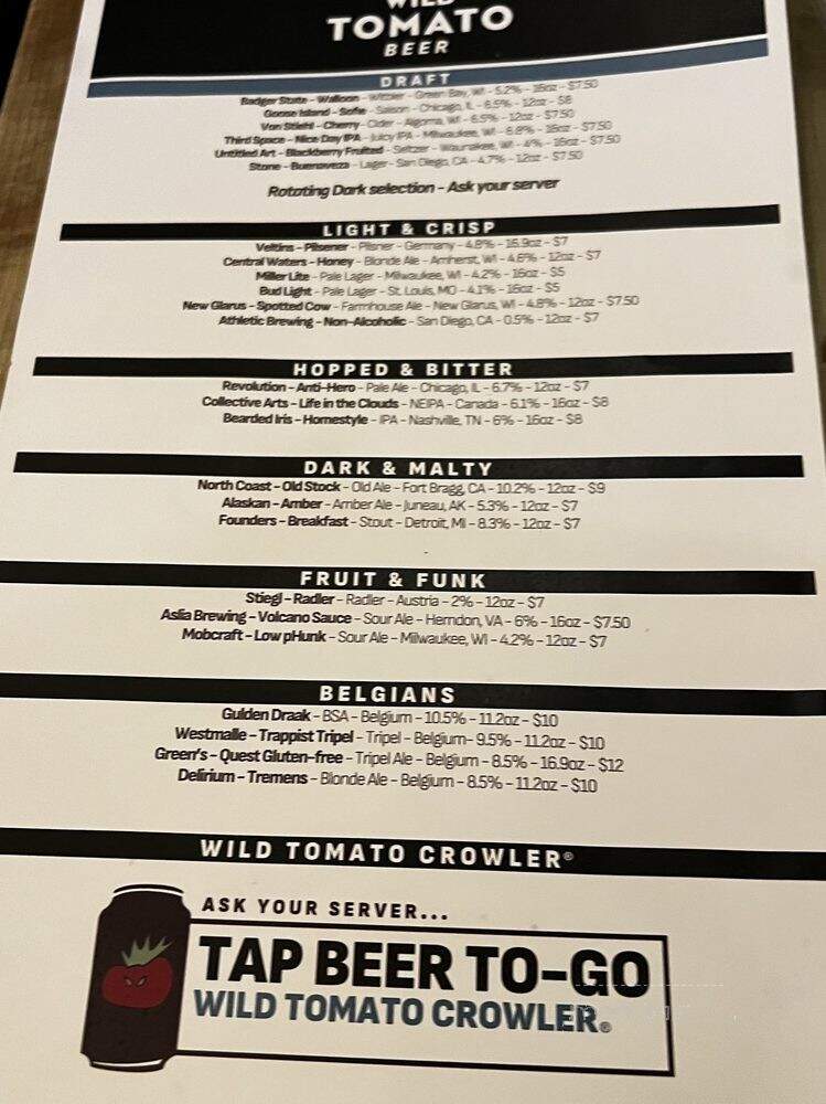 Wild Tomato Wood-Fired Pizza and Grille - Fish Creek, WI menu_pic