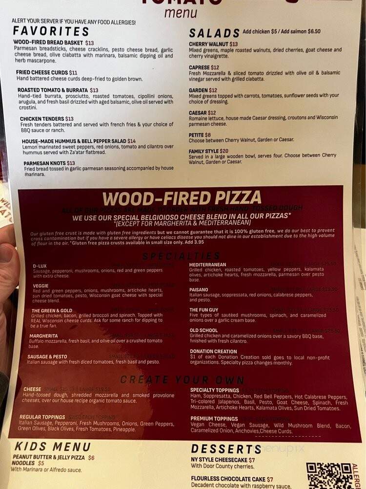 Wild Tomato Wood-Fired Pizza and Grille - Fish Creek, WI menu_pic